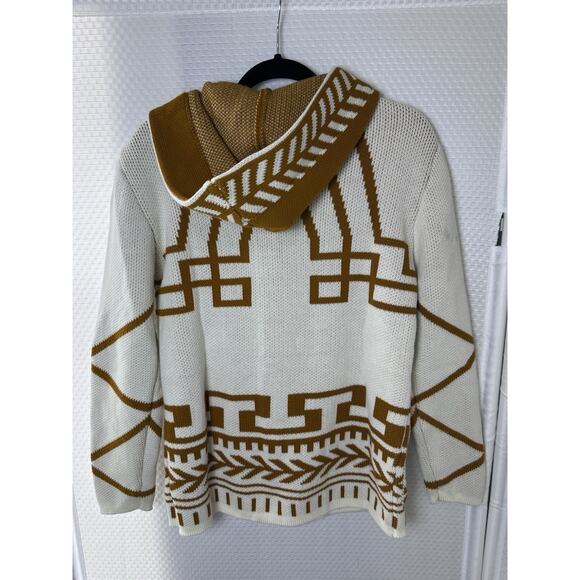 Black Pharaoh Aztec Knit Unisex Cardigan Zipper Sweater Grandpa Medium 2 - Picture 7 of 14